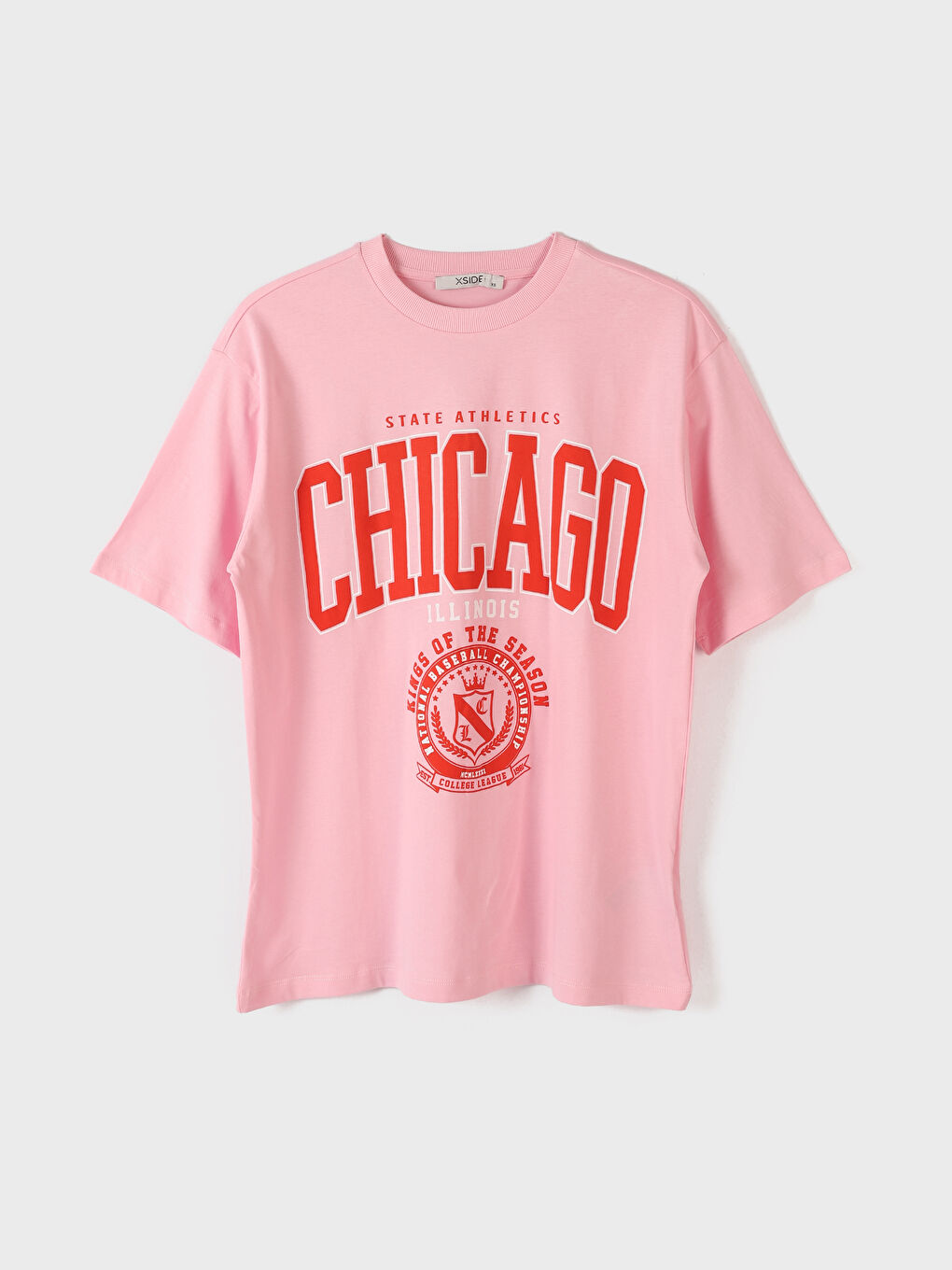 تيشيرت مطبوع بياقة دائرية وكم قصير للسيدات