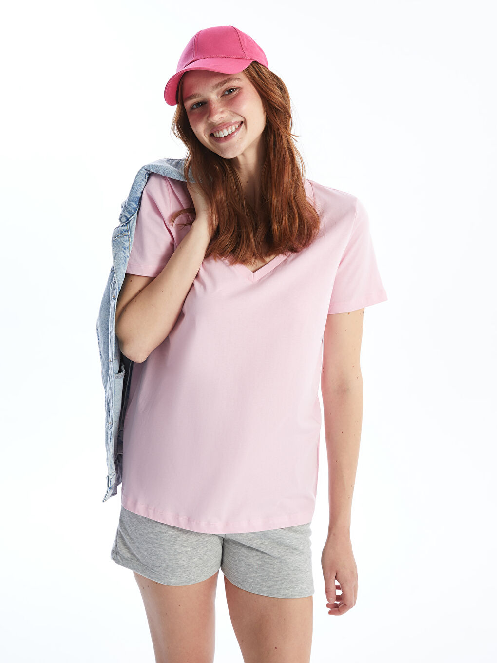 V-Neck Plain Short Sleeve Women's T-Shirt