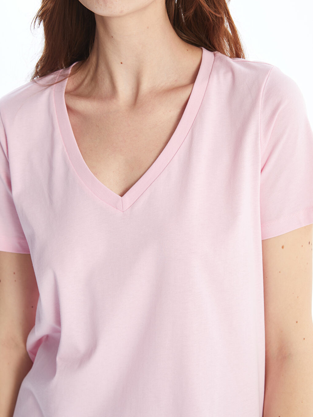 V-Neck Plain Short Sleeve Women's T-Shirt-2