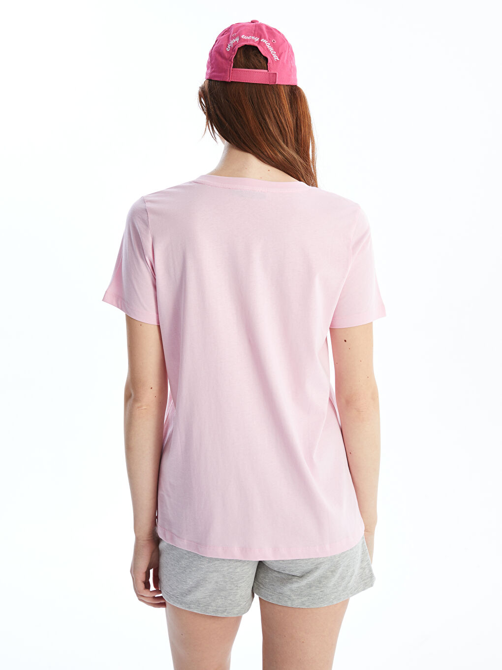 V-Neck Plain Short Sleeve Women's T-Shirt-3