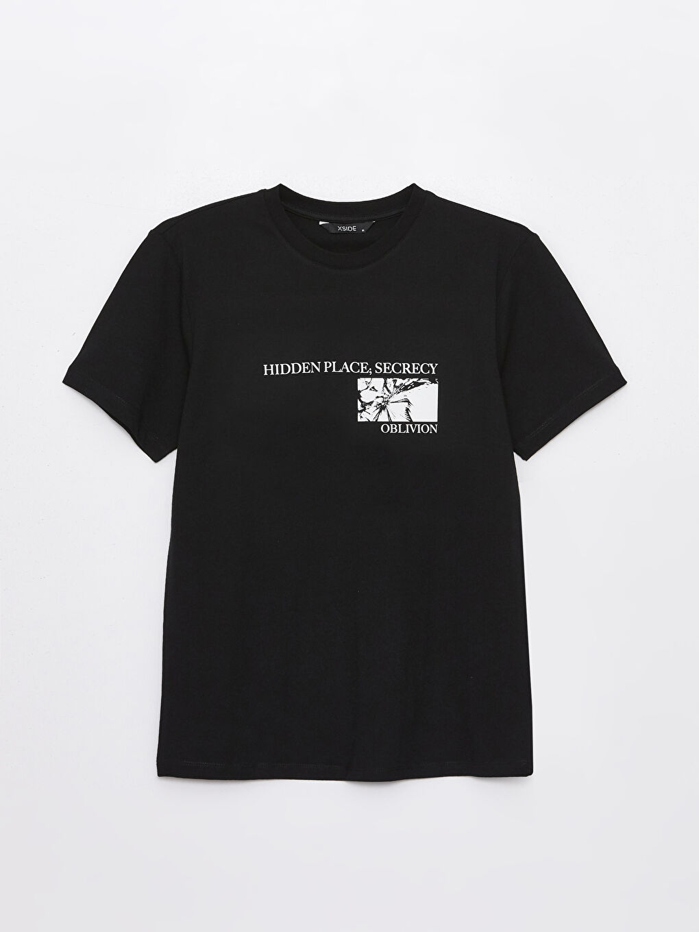 Siyah Bisiklet Yaka Kısa Kollu Baskılı Penye Erkek Tişört-5