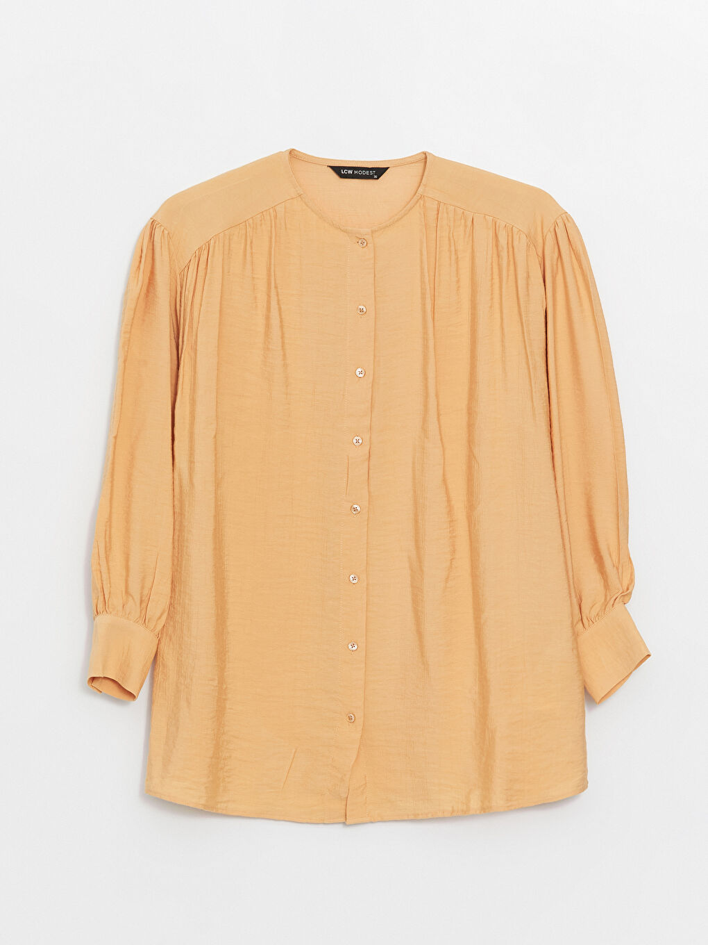 Turuncu Bisiklet Yaka Düz Uzun Kollu Oversize Kadın Gömlek Tunik-5