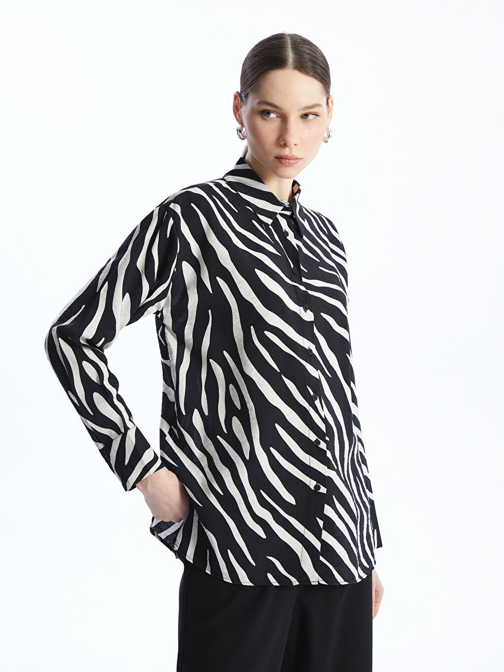 Patterned Long Sleeve Women's Shirt -S4FM30Z8-LQJ