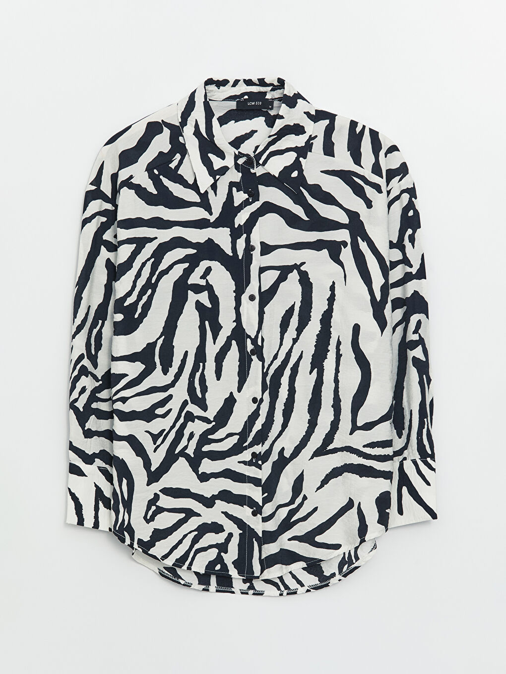 Siyah Desenli Uzun Kollu Kadın Gömlek-5