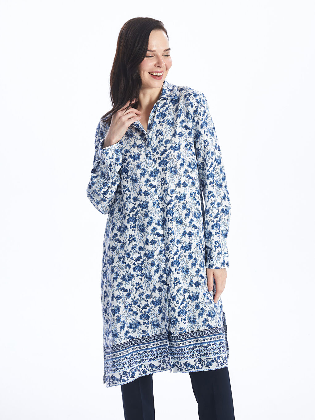 Patterned Long Sleeve Women's Shirt Tunic -S4FM67Z8-LSJ