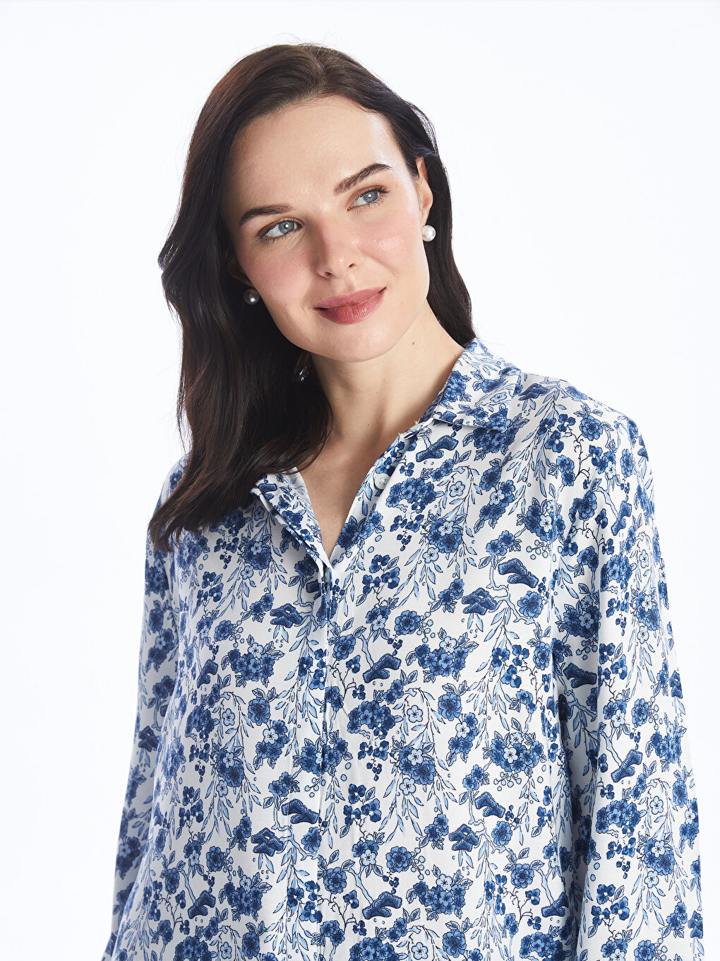 Patterned Long Sleeve Women's Shirt Tunic -S4FM67Z8-LSJ