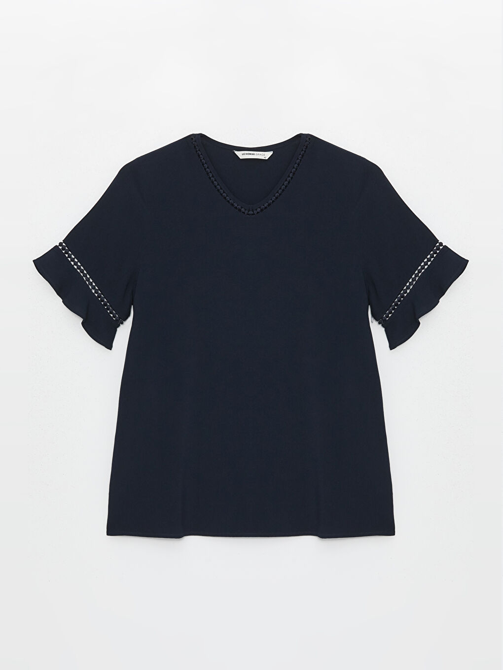 V Neck Embroidered Short Sleeve Women Blouse -S4FM68Z8-E1J