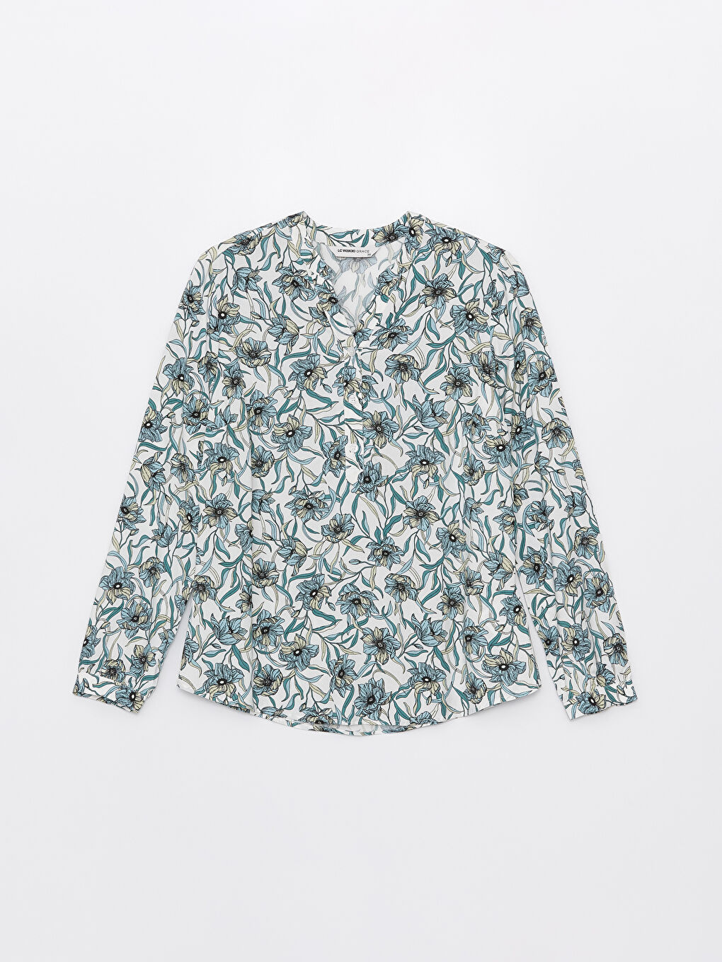 Notch Neck Patterned Long Sleeve Women's Blouse -S4FM69Z8-LRK
