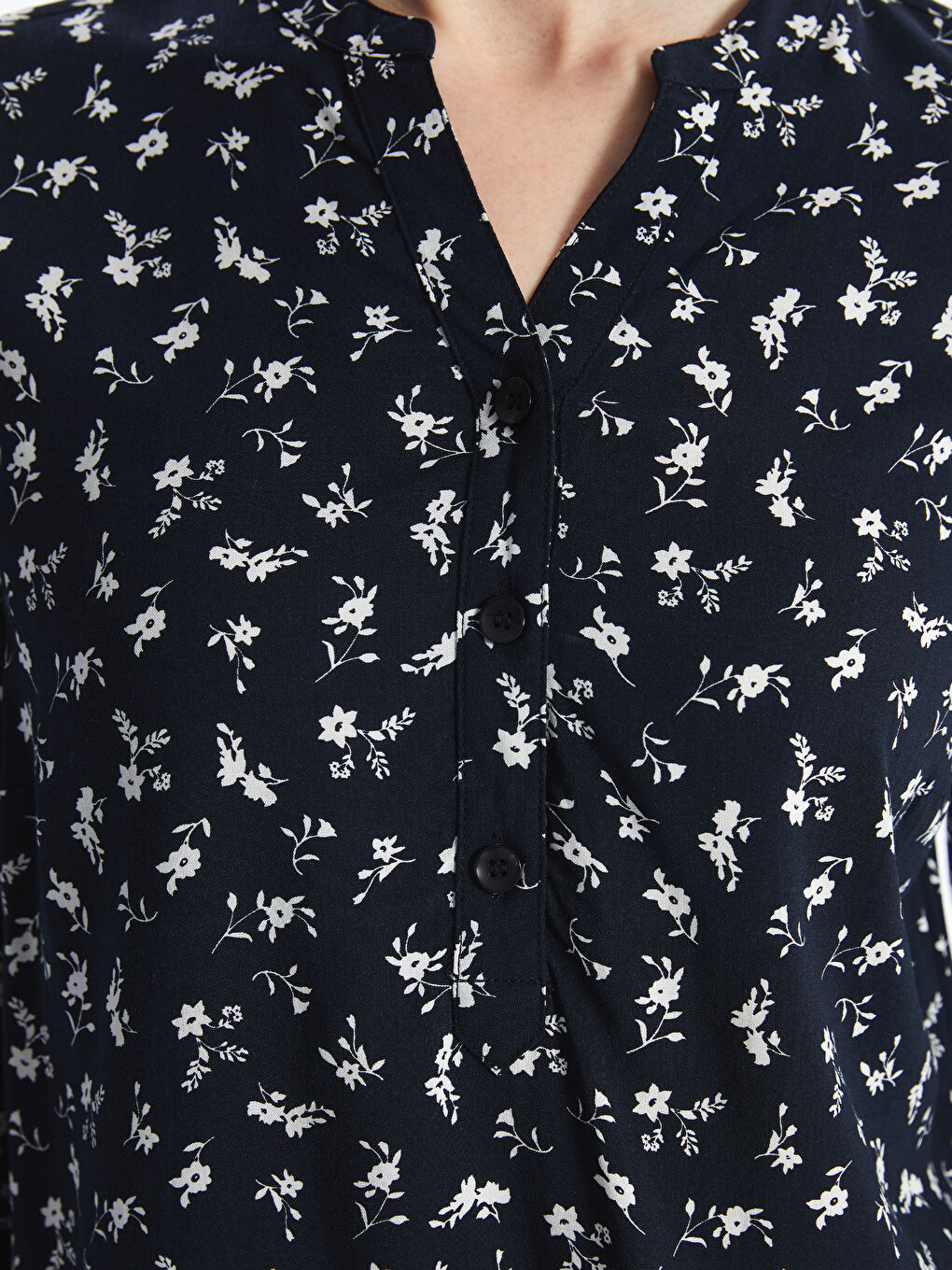 Henley Neckline Patterned Long Sleeve Women's Blouse -S4FM69Z8-LSJ
