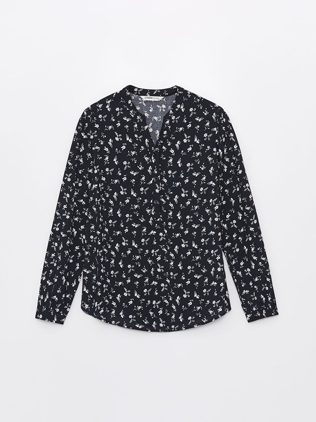 Henley Neckline Patterned Long Sleeve Women's Blouse -S4FM69Z8-LSJ