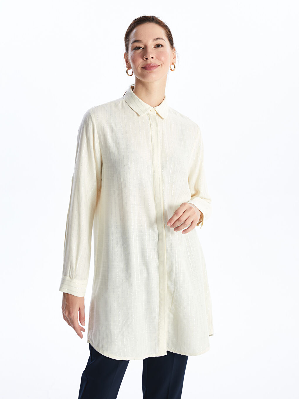 Striped Linen Look Women's Shirt Tunic -S4FM74Z8-LFC