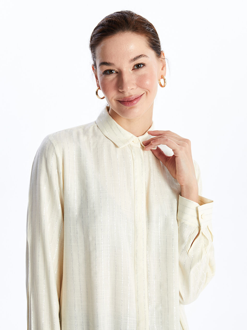 Striped Linen Look Women's Shirt Tunic -S4FM74Z8-LFC