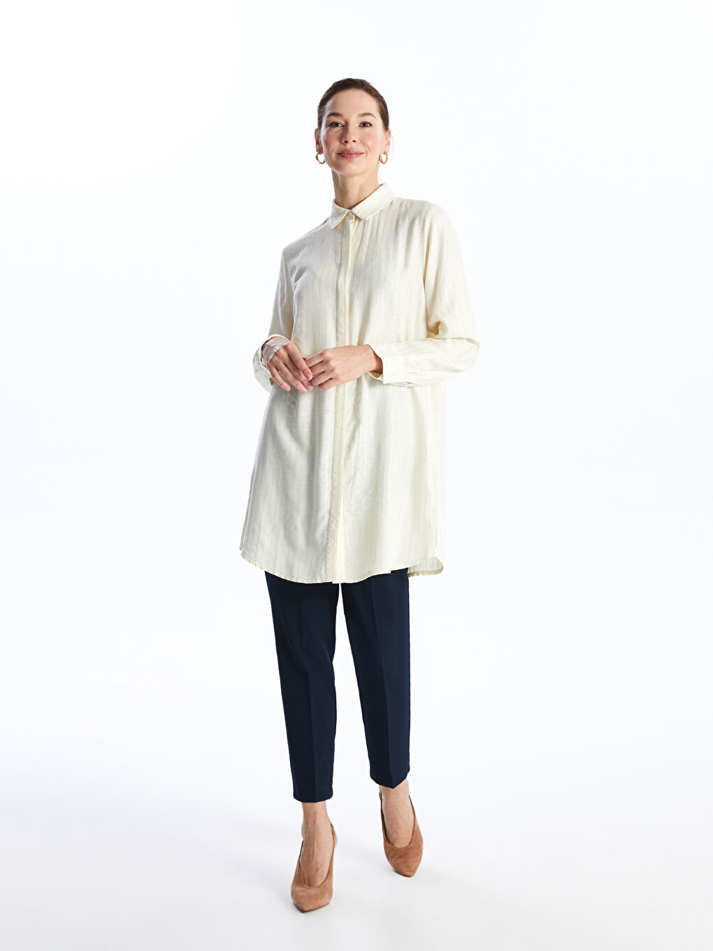 Striped Linen Look Women's Shirt Tunic -S4FM74Z8-LFC