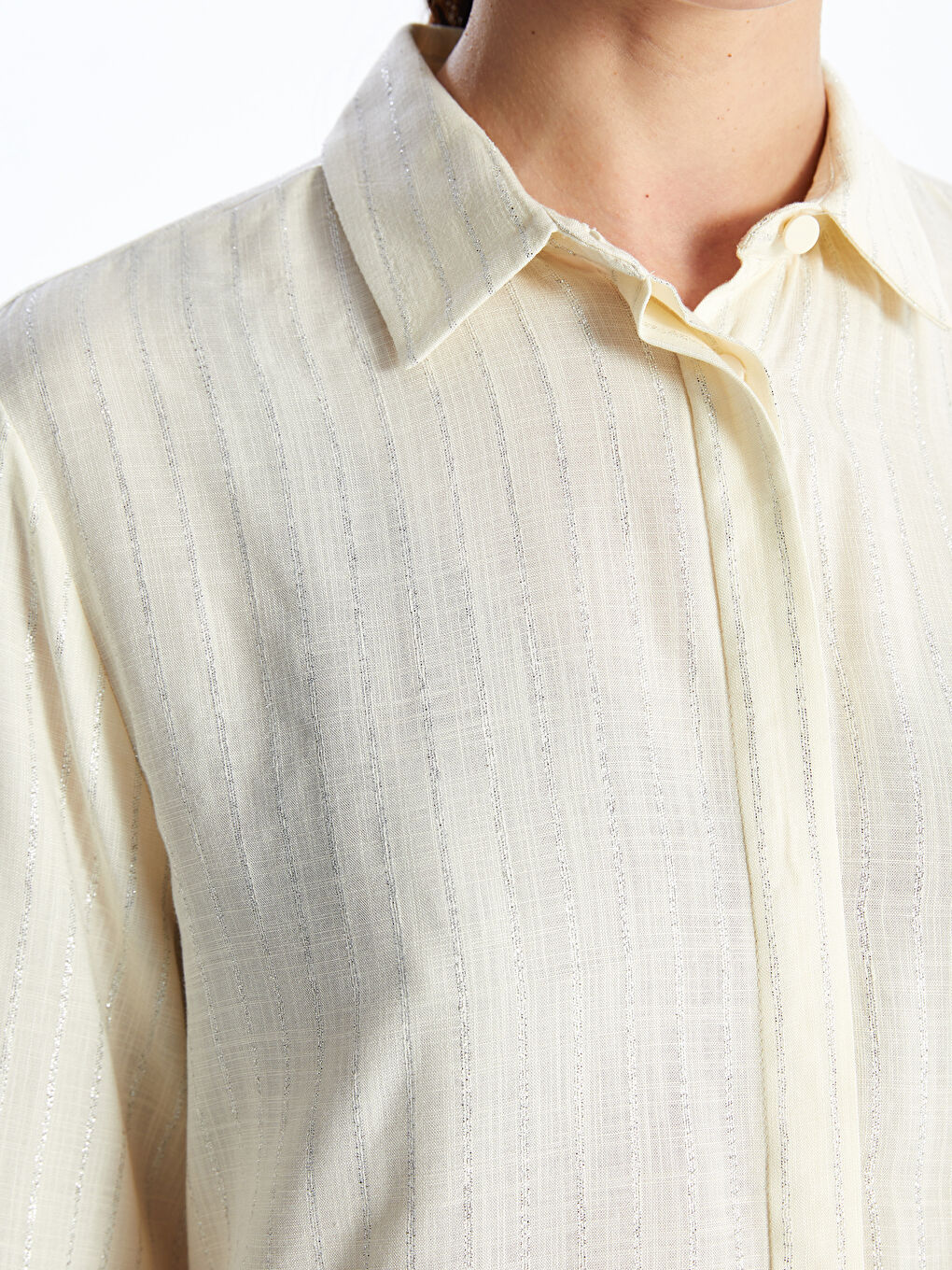 Striped Linen Look Women's Shirt Tunic -S4FM74Z8-LFC
