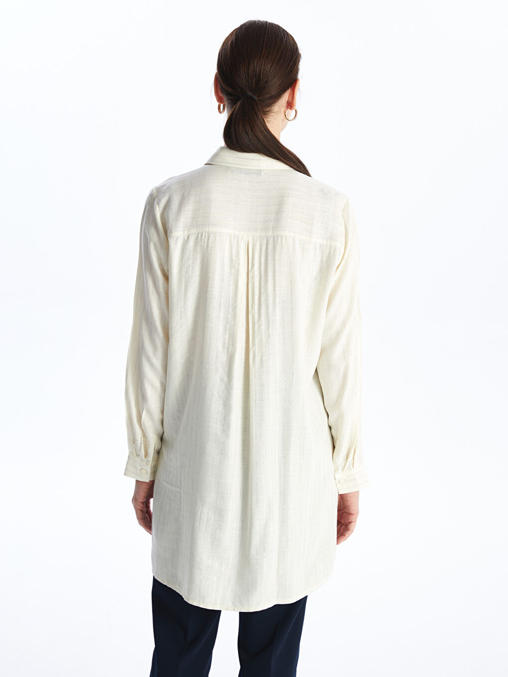 Striped Linen Look Women's Shirt Tunic -S4FM74Z8-LFC