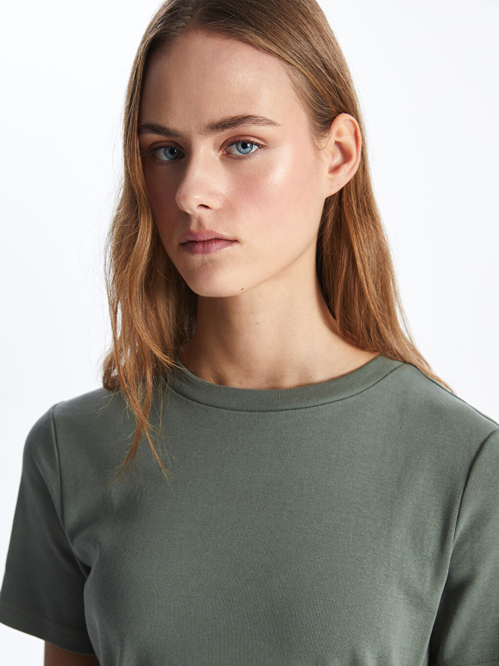 მრგვალი საყელო უბრალო მოკლე სახელო ქალებისთვის კაბა-2