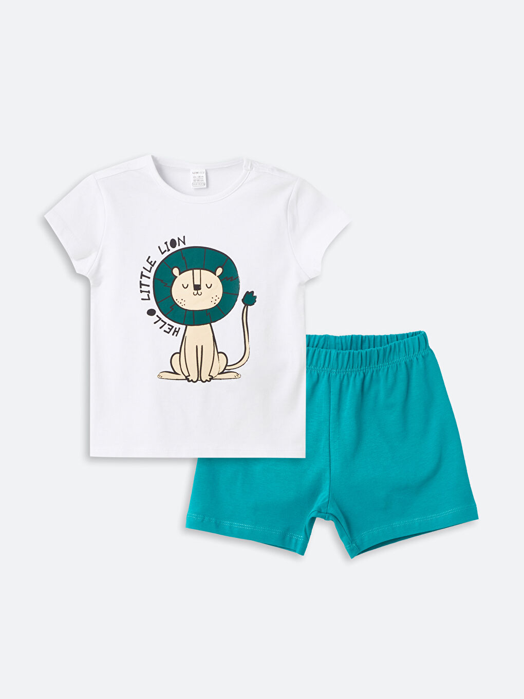 Beyaz Bisiklet Yaka Kısa Kollu Baskılı Erkek Bebek Şortlu Pijama Takımı