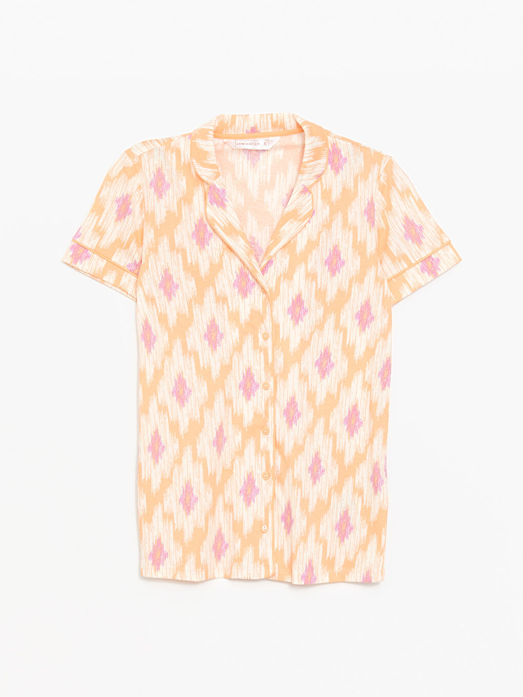 Mercan Gömlek Yaka Desenli Kadın Pijama Üstü