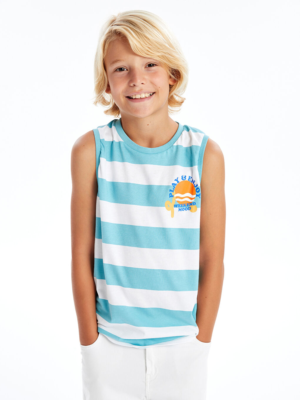 Poncho Crew Neck Striped Boy Undershirt -S4FN98Z4-LU8