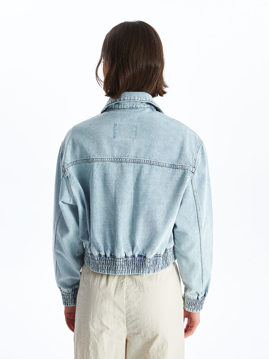 Shirt Collar Straight Long Sleeve Oversize Women's Jean Jacket -S4FO42Z8-K9M