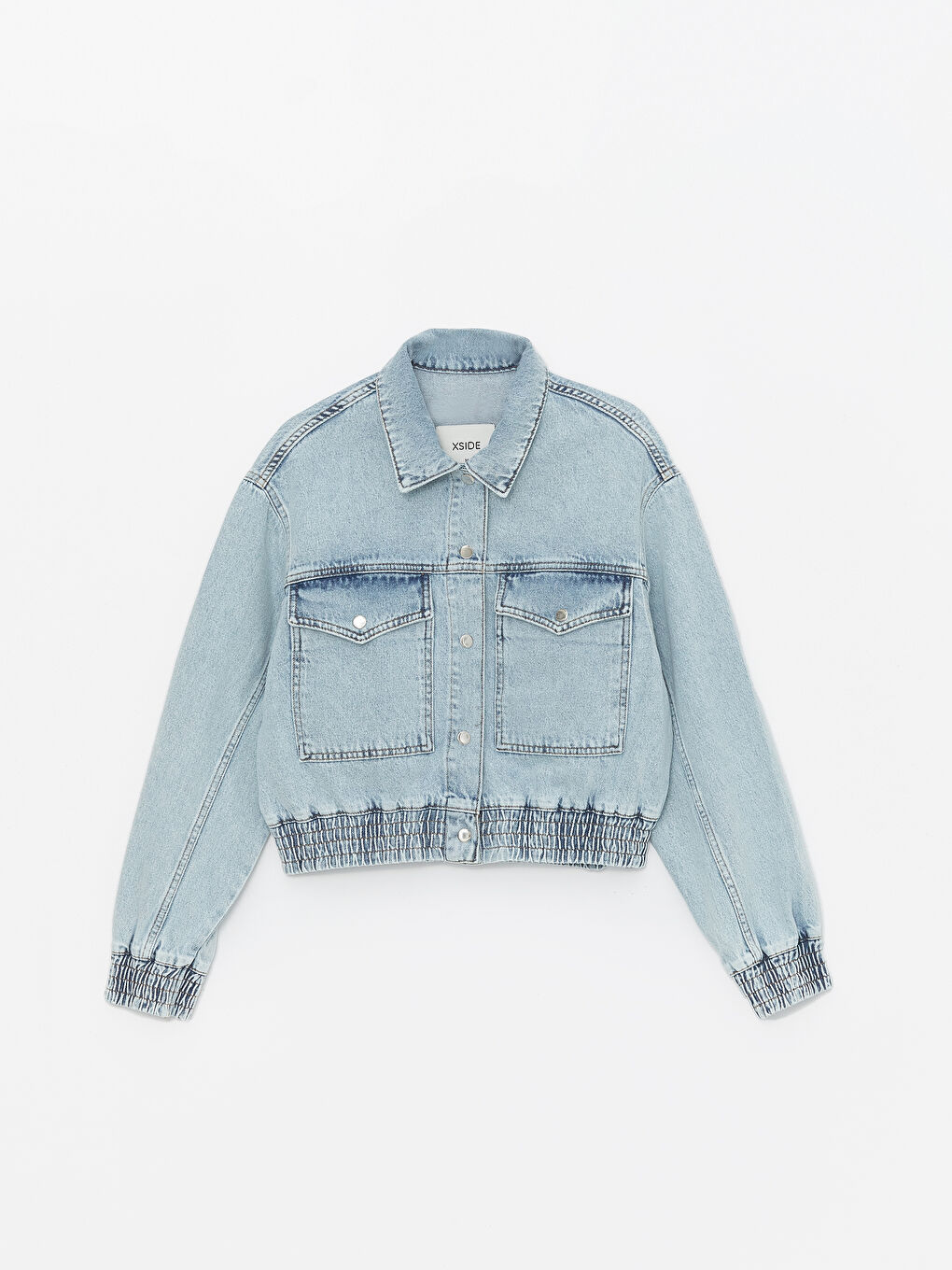 Shirt Collar Straight Long Sleeve Oversize Women's Jean Jacket -S4FO42Z8-K9M