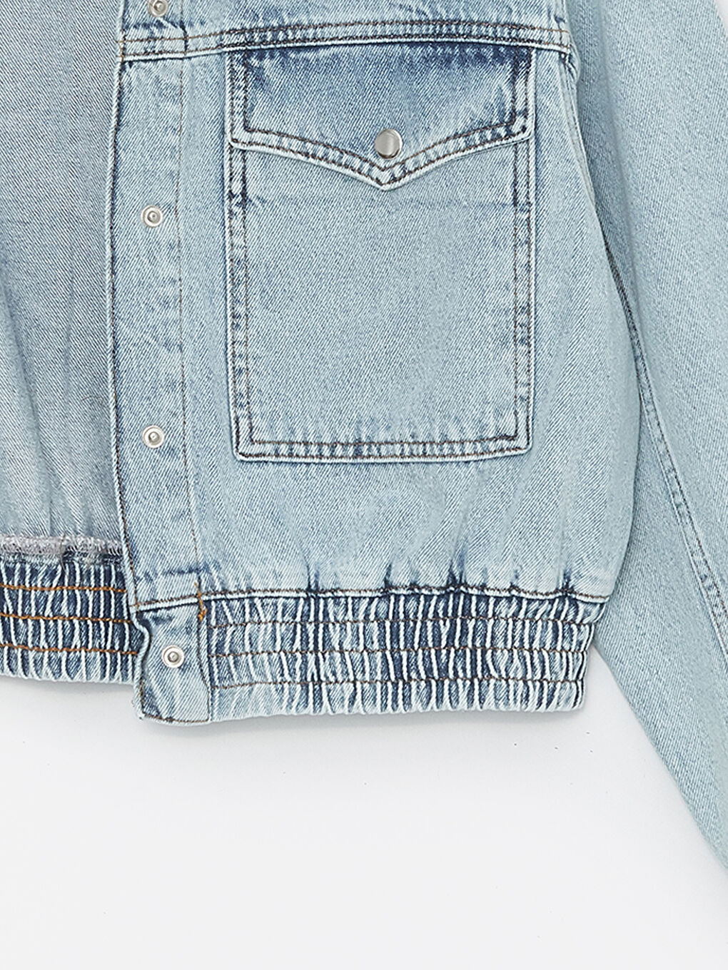 Shirt Collar Straight Long Sleeve Oversize Women's Jean Jacket -S4FO42Z8-K9M