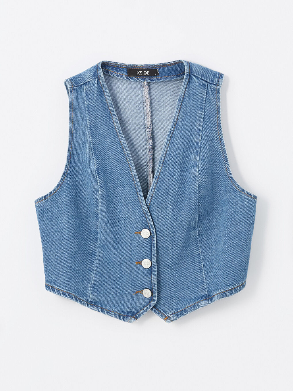 Women's V-Neck Plain Jean Vest -S4FO44Z8-Q6L
