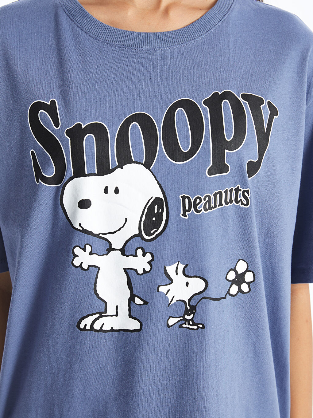 Футболка с круглым вырезом, принтом Снупи, коротким рукавом, оверсайз для женщин-3