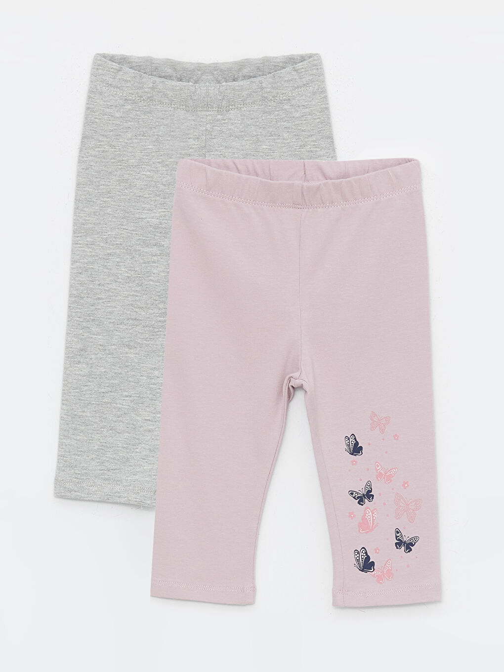 Gri Beli Lastikli Baskılı Kız Bebek Tayt 2'li
