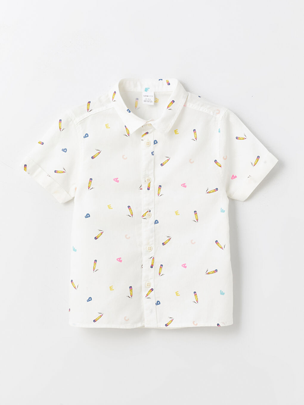 Beyaz Desenli Kısa Kollu Erkek Çocuk Gömlek