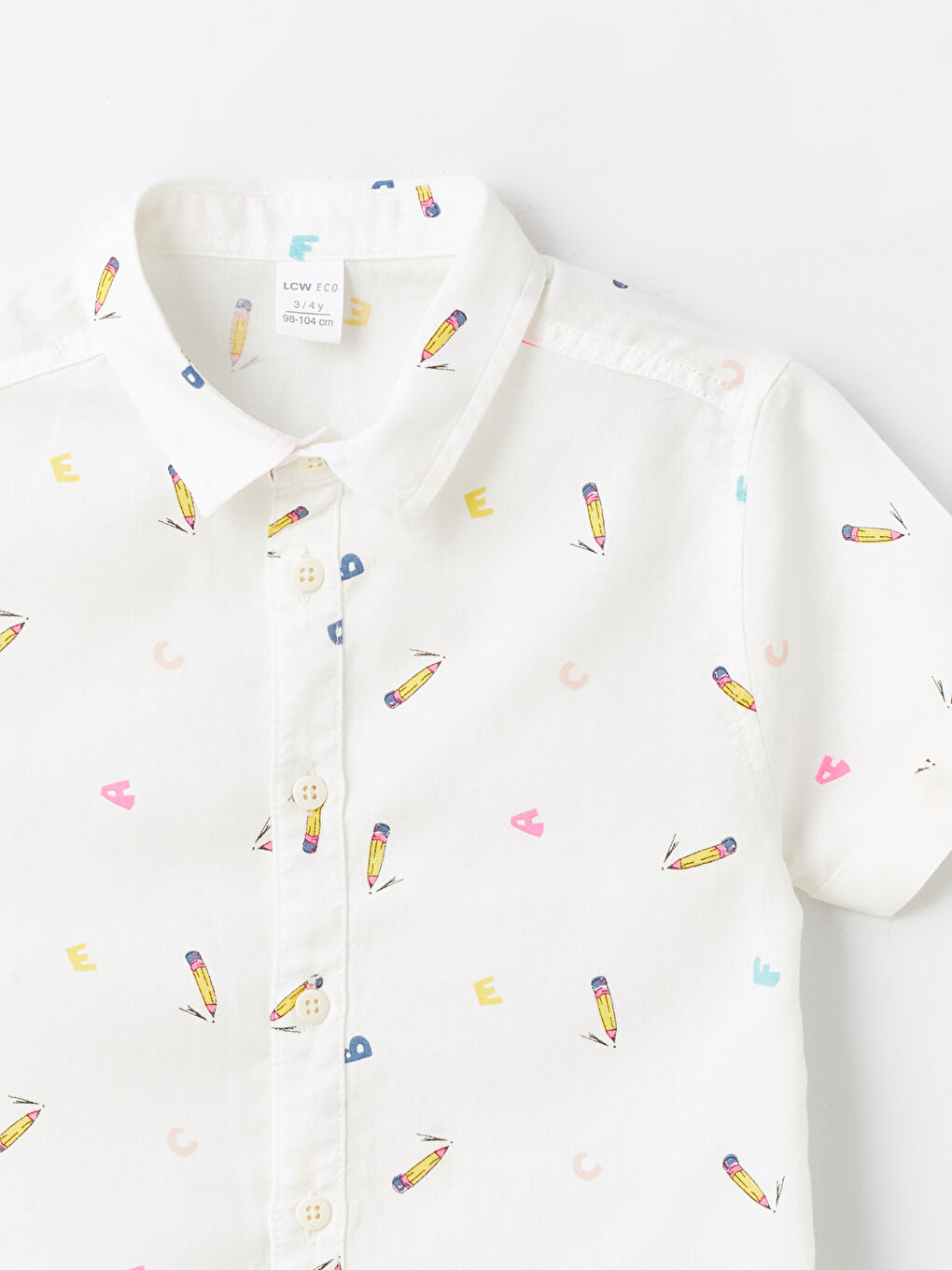 Beyaz Desenli Kısa Kollu Erkek Çocuk Gömlek-1