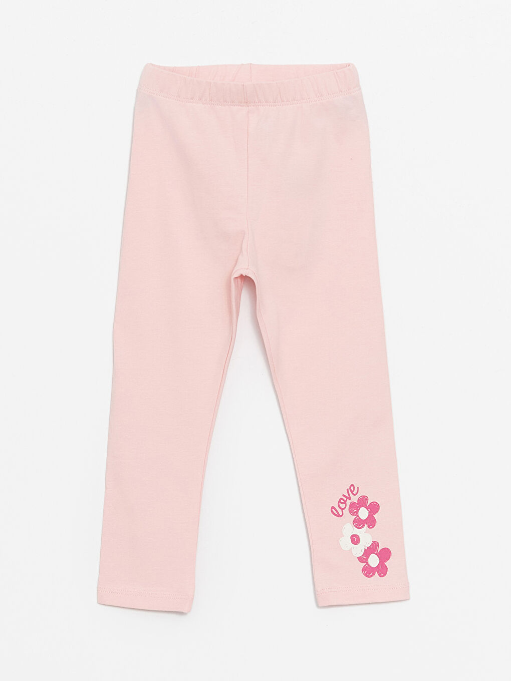 Pembe Beli Lastikli Baskılı Kız Bebek Tayt