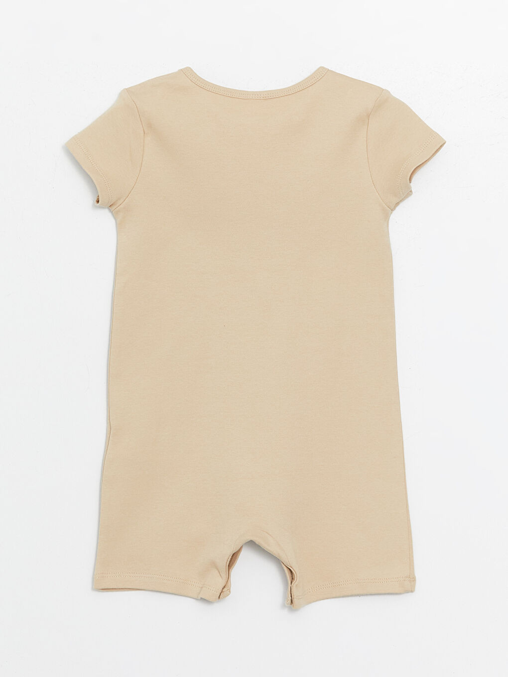 Bej Bisiklet Yaka Kısa Kollu Baskılı Pamuklu Erkek Bebek Tulum-1