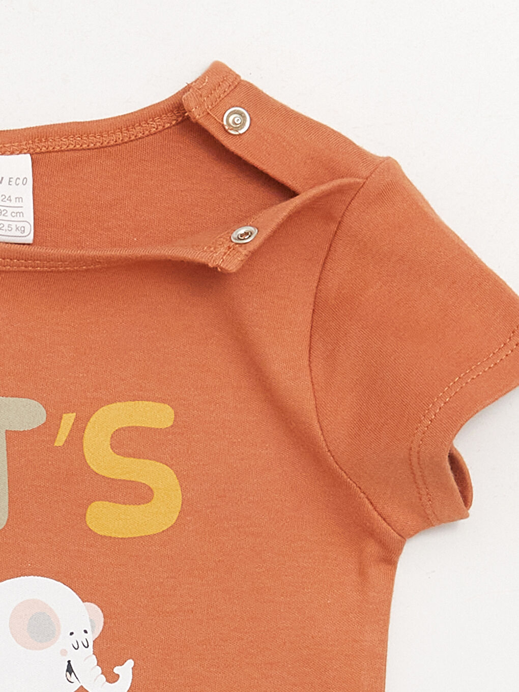 Turuncu Bisiklet Yaka Kısa Kollu Baskılı Pamuklu Erkek Bebek Tulum-1