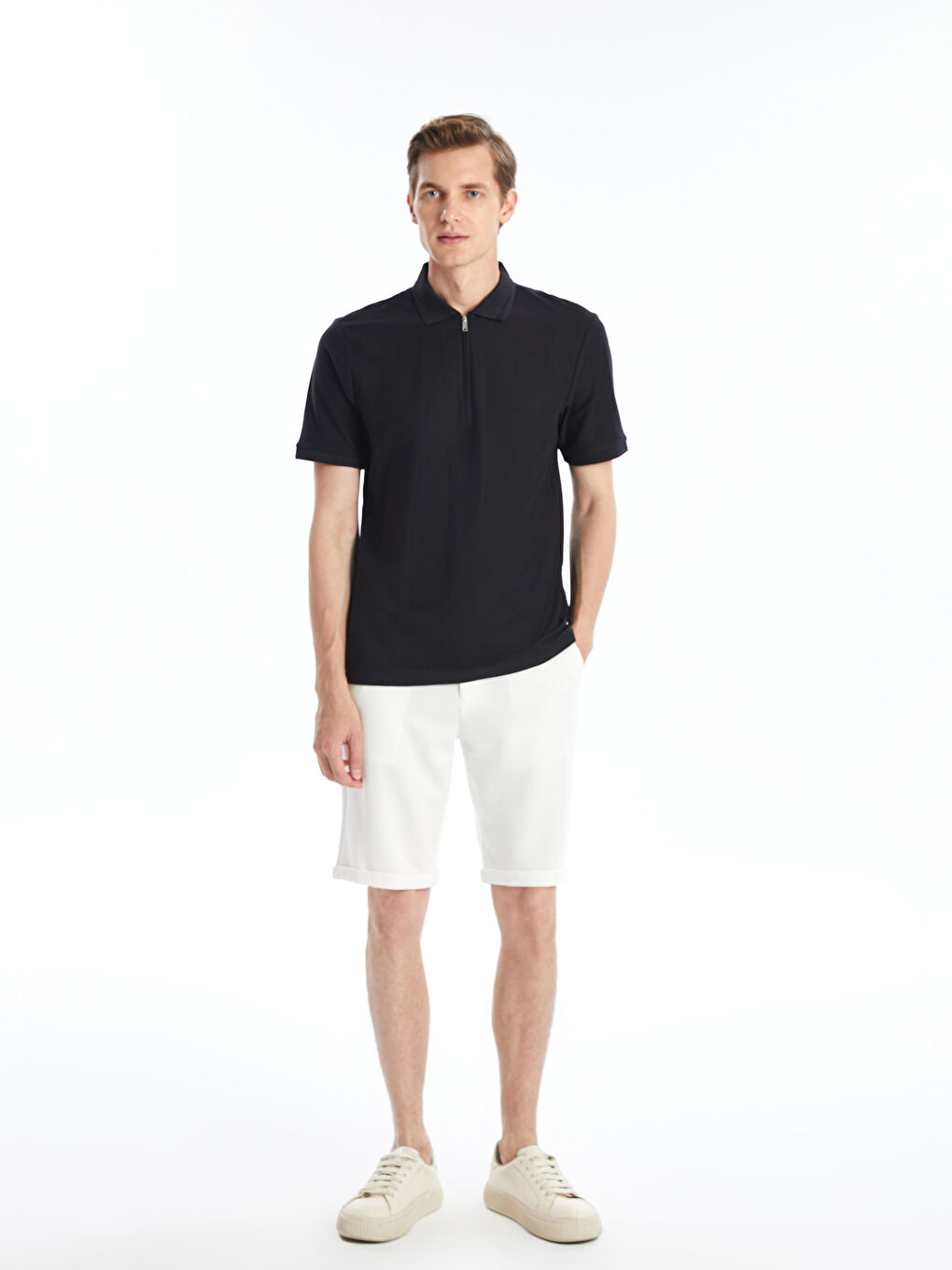 Polo Neck Short Sleeve Men's Textured T-Shirt -S4FP62Z8-CVL