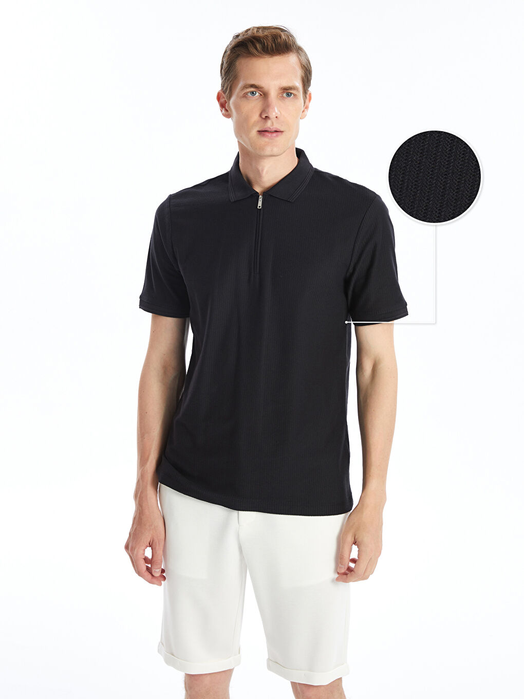 Polo Neck Short Sleeve Men's Textured T-Shirt -S4FP62Z8-CVL