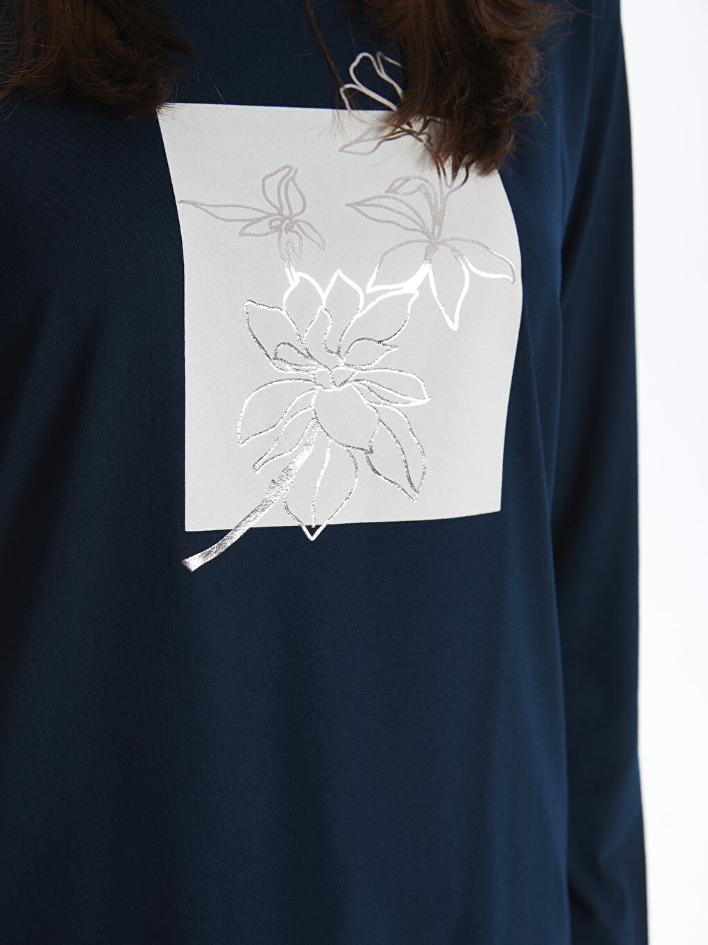 Crew Neck Printed Long Sleeve Women's T-shirt -S4FQ23Z8-E1J