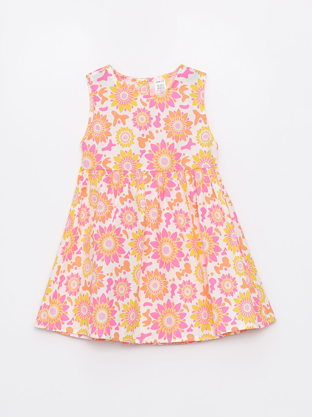 Ekru Bisiklet Yaka Kısa Kollu Çiçekli Kız Bebek Elbise