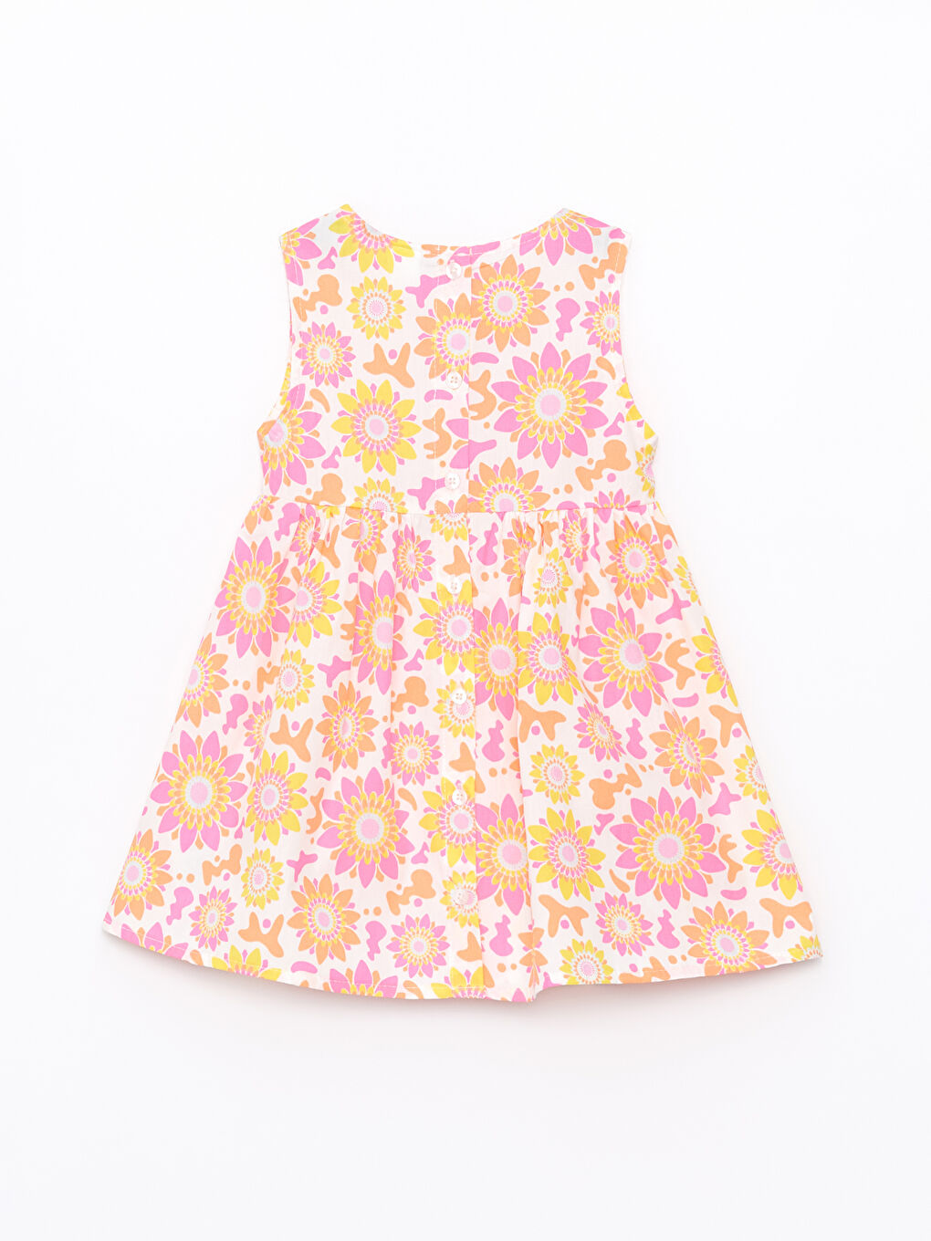 Ekru Bisiklet Yaka Kısa Kollu Çiçekli Kız Bebek Elbise-1