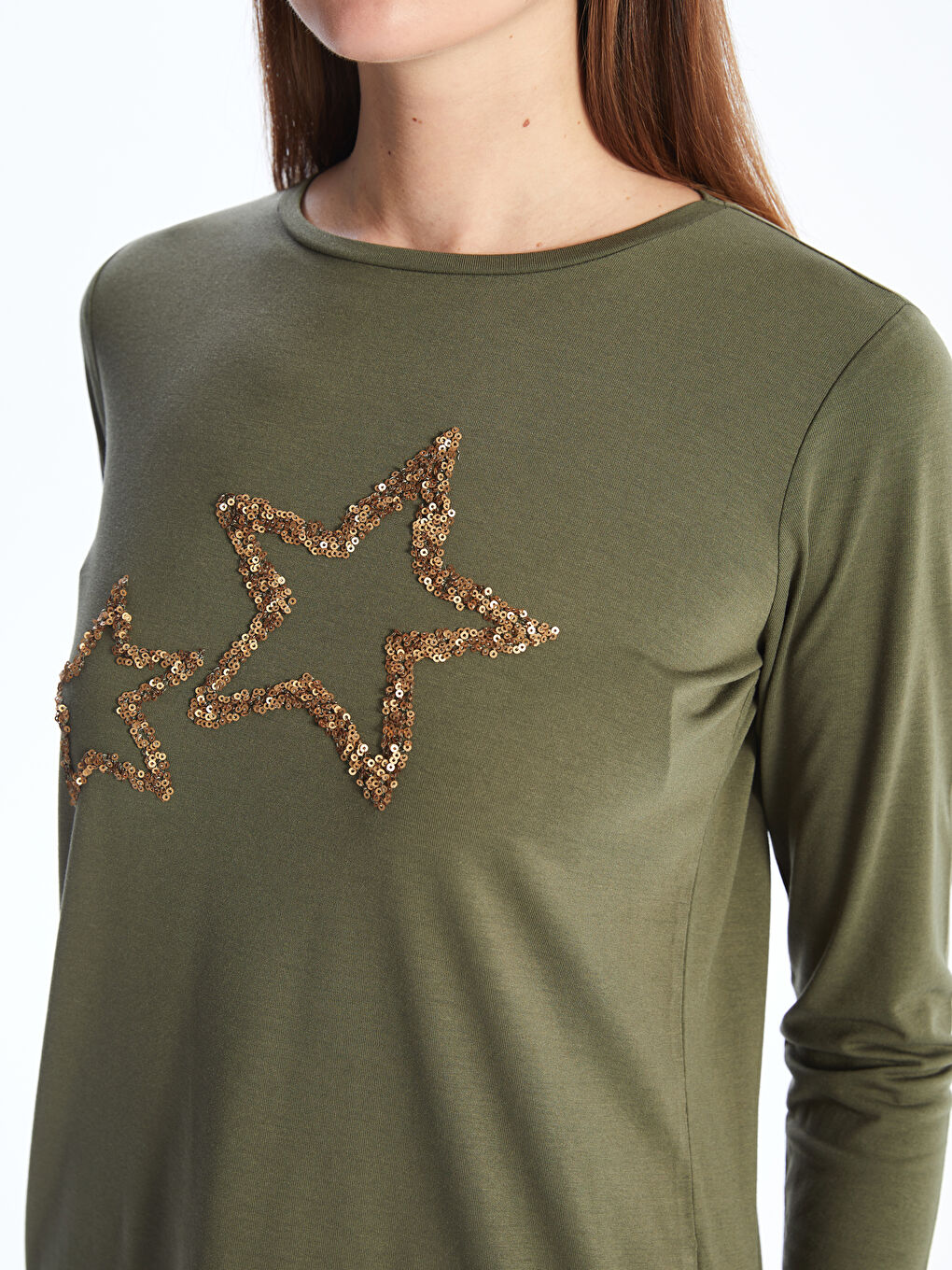 Crew Neck Printed Long Sleeve Women's T-Shirt -S4FQ45Z8-HDQ