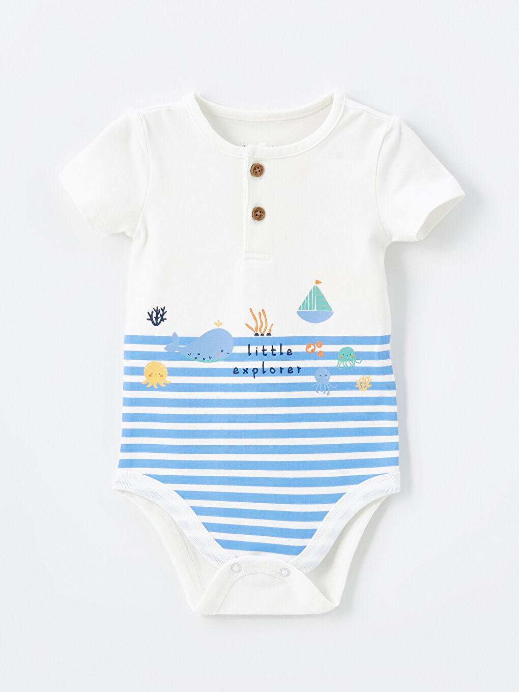 طقم بودي وشورت ولادي رضع مخطط بأكمام قصيرة وياقة دائرية قطعتين-1