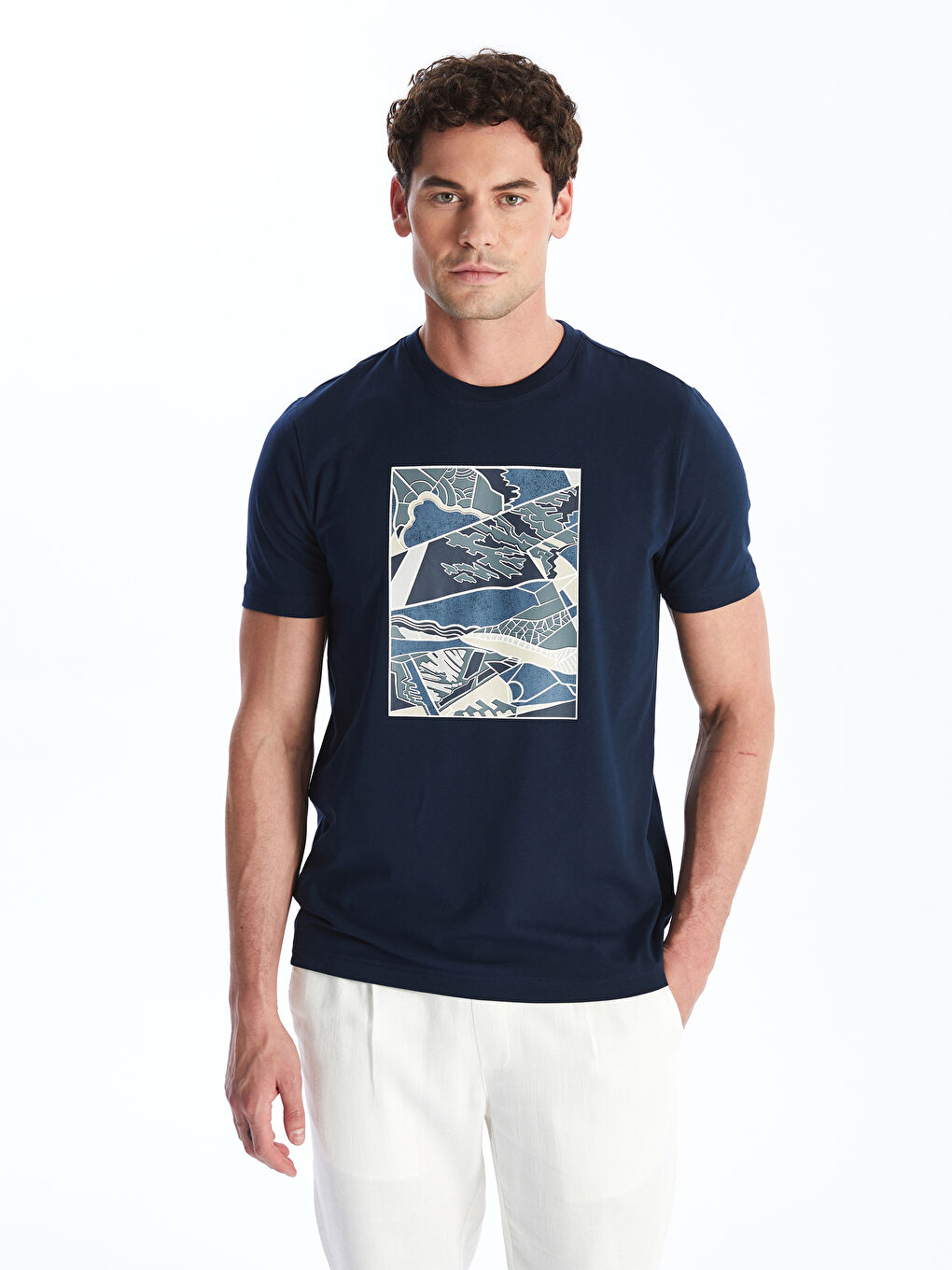 Crew Neck Short Sleeve Printed Combed Cotton Men's T-shirt -S4FQ64Z8-DWP