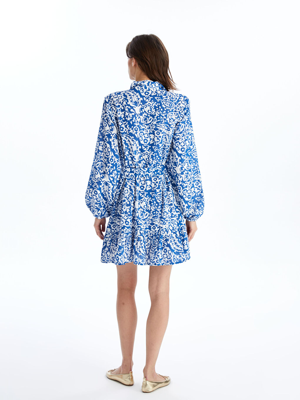 LCW Vision Patterned Long Sleeve Women's Shirt Dress -S4FQ79Z8-VE4