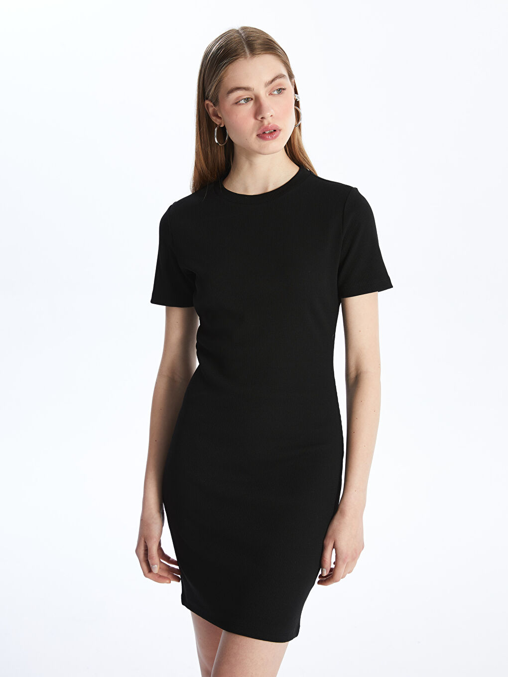 Crew Neck Plain Short Sleeve Women's Dress -S4FQ88Z8-CVL