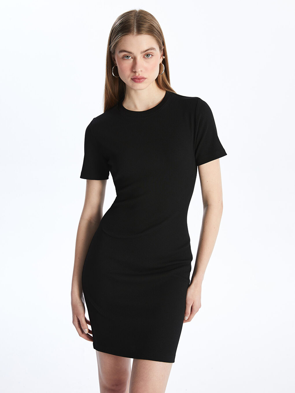Crew Neck Plain Short Sleeve Women's Dress -S4FQ88Z8-CVL