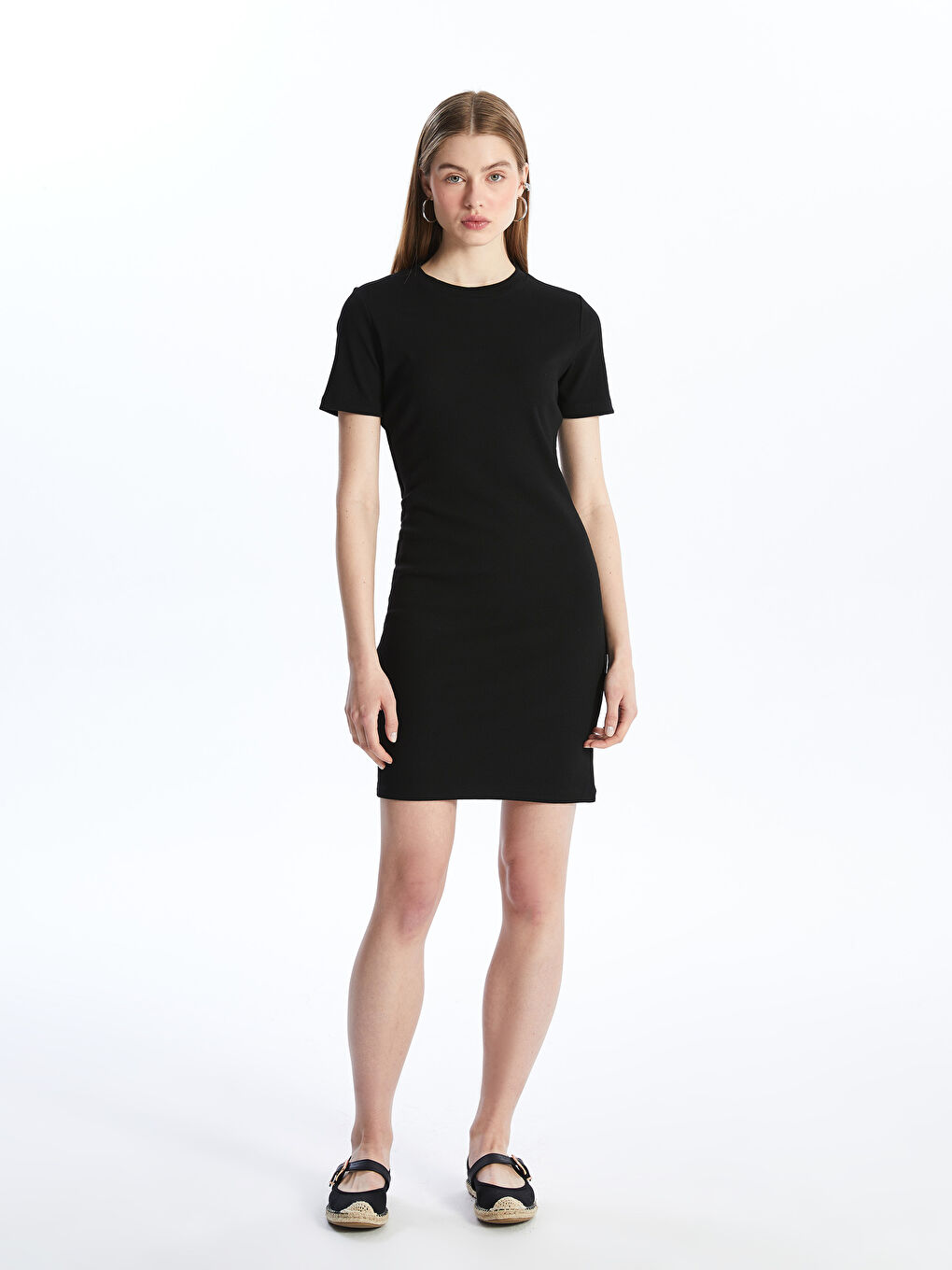Crew Neck Plain Short Sleeve Women's Dress -S4FQ88Z8-CVL