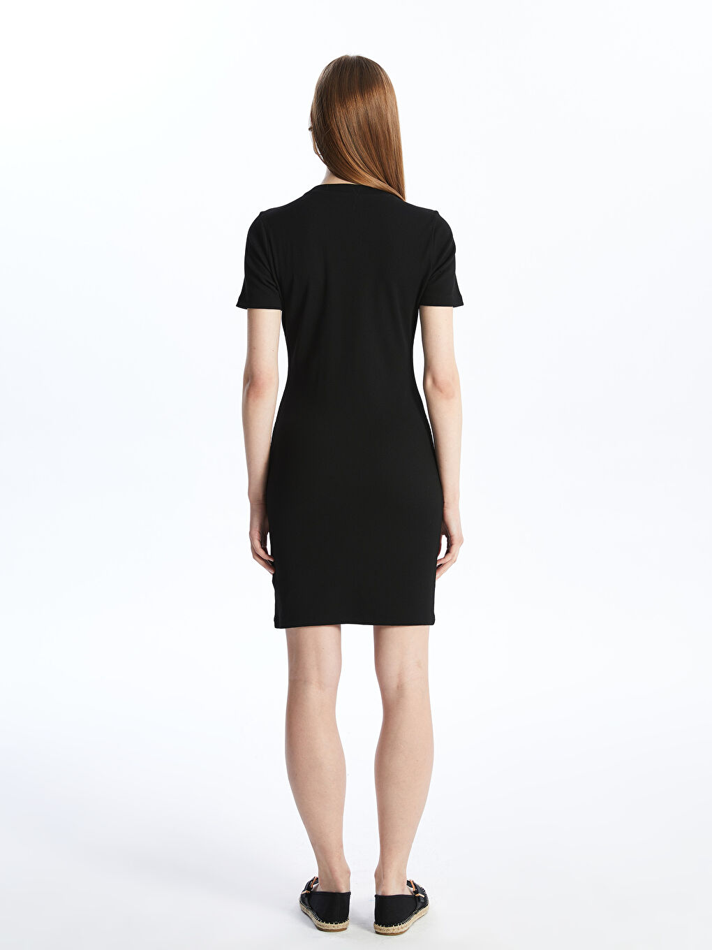 Crew Neck Plain Short Sleeve Women's Dress -S4FQ88Z8-CVL