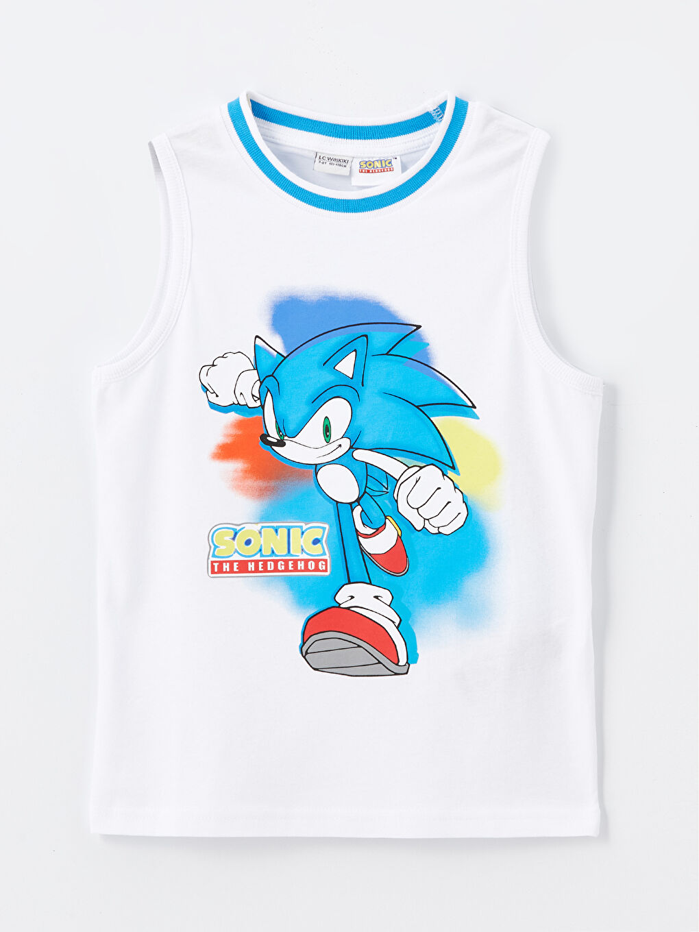 LCW Kids Beyaz Bisiklet Yaka Sonic Baskılı Erkek Çocuk Atlet