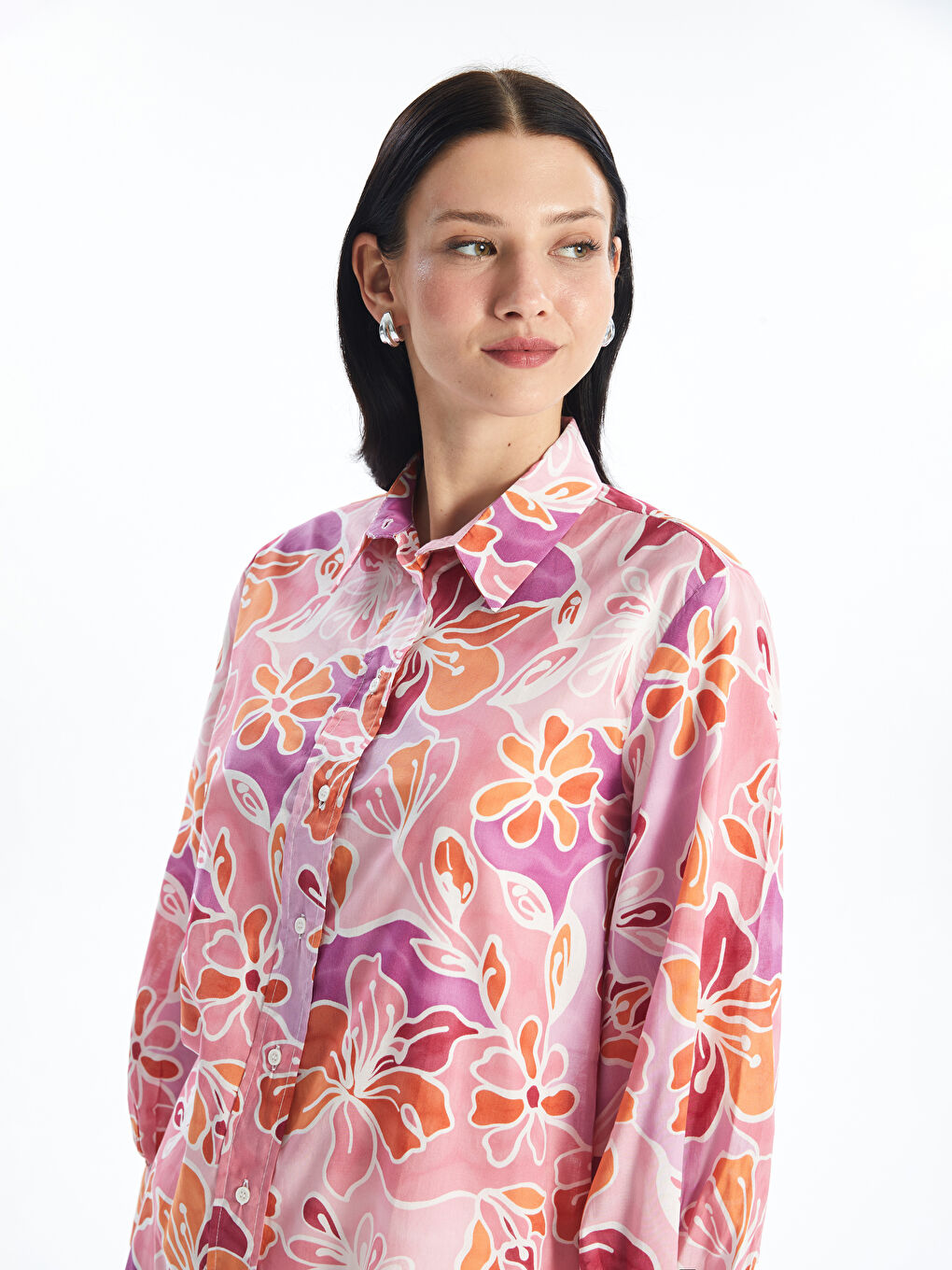 Patterned Long Sleeve Voile Women's Shirt Tunic -S4FR56Z8-LT9