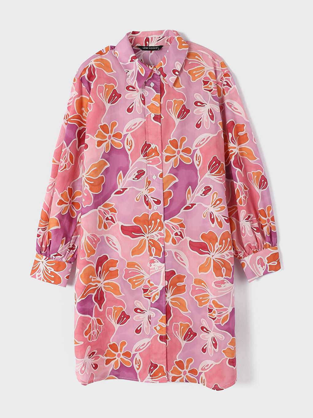 Patterned Long Sleeve Voile Women's Shirt Tunic -S4FR56Z8-LT9